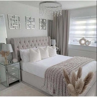 Natural Wood and Velvet Fabric King Bed 160x200x120 cm - Light Beige
