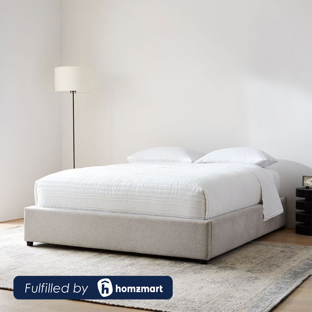 Natural wood and European union wood and Linen Single Bed 120×195×35 cm - Grey