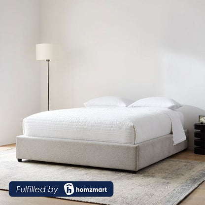 Natural wood and European union wood and Linen Single Bed 120×195×35 cm - Grey