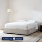 Natural wood and European union wood and Linen Single Bed 120×195×35 cm - Grey