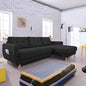 Natural Wood and Linen Fabric L-Shape Sofa - Black