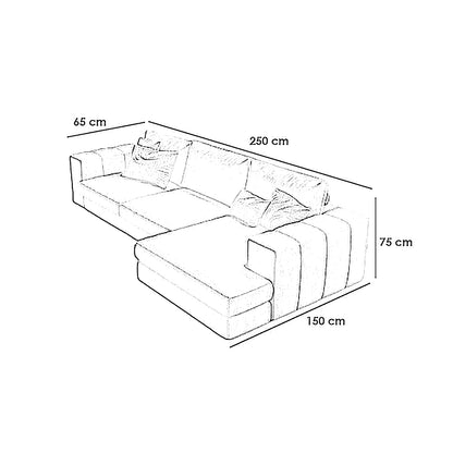 Natural Wood and Linen Fabric L-Shape Sofa - Off-White