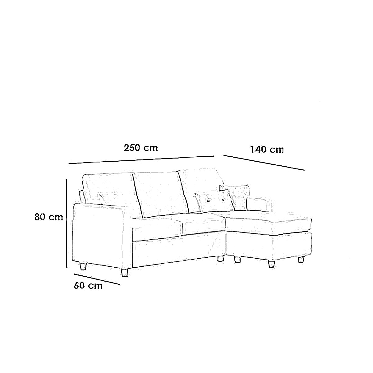 Natural Wood and Velvet Fabric L-Shape Sofa - Beige