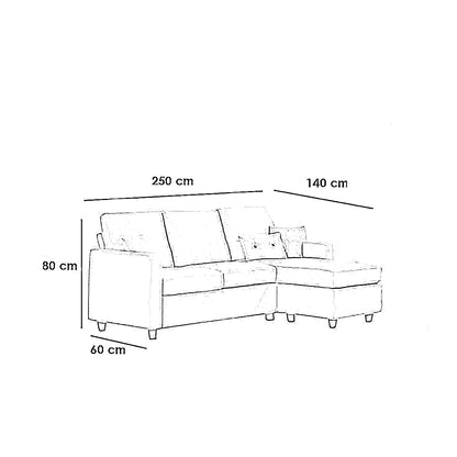 Natural Wood and Velvet Fabric L-Shape Sofa - Beige
