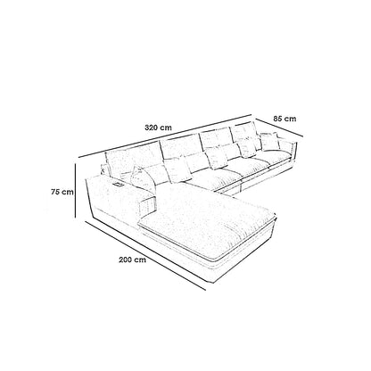 Natural Wood and Linen Fabric L-Shape Sofa - Grey