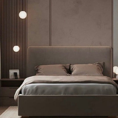 Natural Wood and Velvet Fabric Super King Bed 205x180x120 cm - Beige