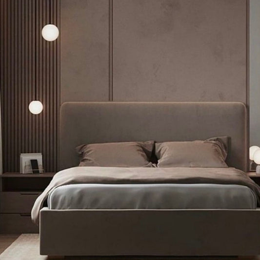 Natural Wood and Velvet Fabric Super King Bed 205x180x120 cm - Beige