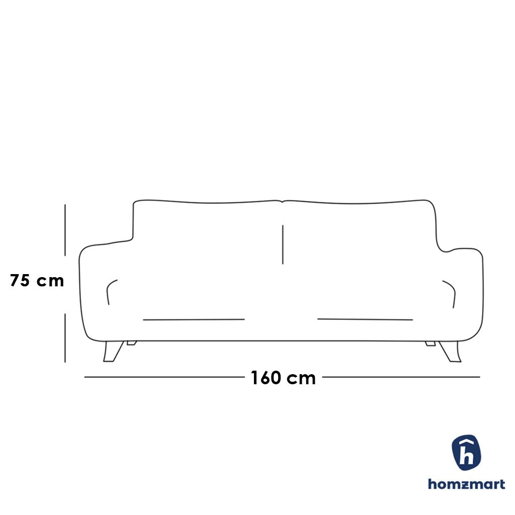 Natural Wood and Velvet Fabric 2 Seater Sofa - Beige