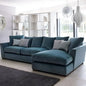 Natural Wood and Velvet Fabric L-Shape Sofa - Blue