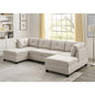 Natural Wood and Linen Fabric L-Shape Sofa - Beige