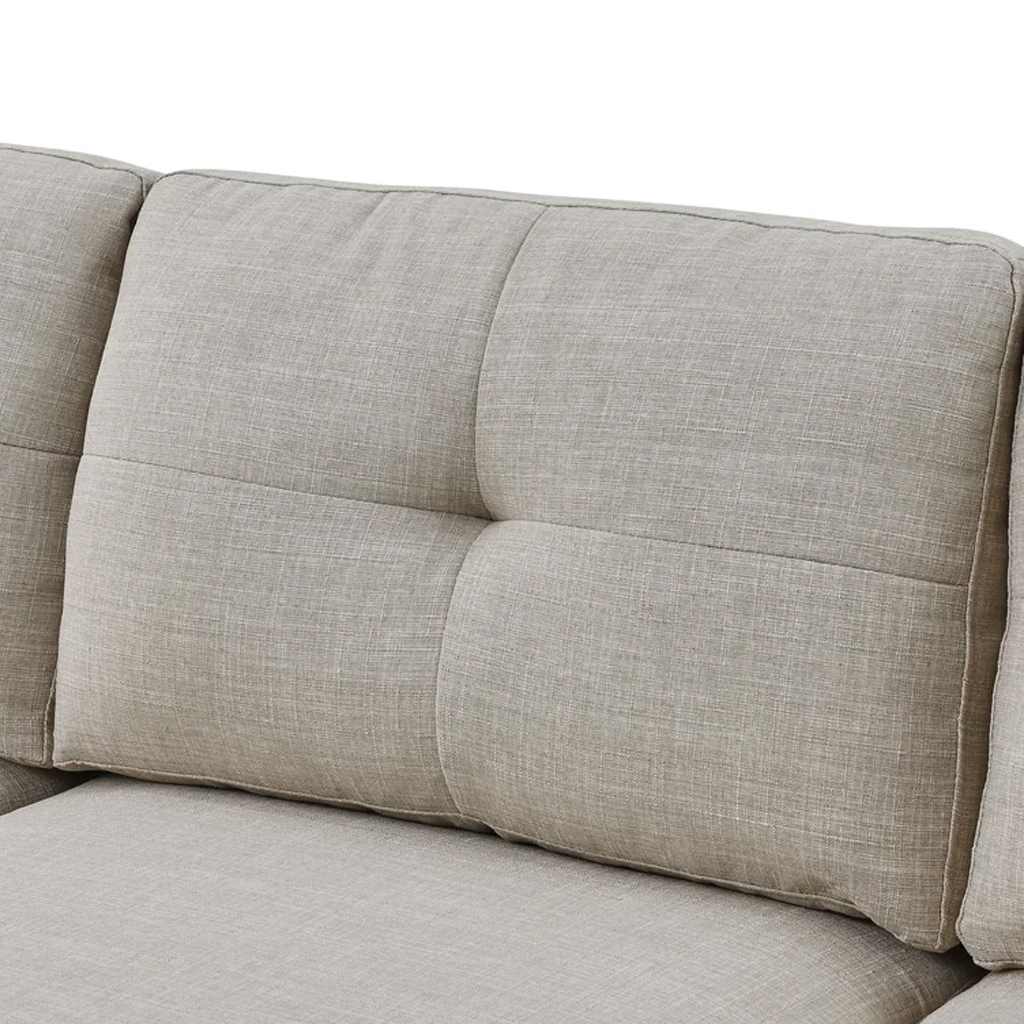 Natural Wood and Linen Fabric L-Shape Sofa - Beige