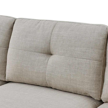 Natural Wood and Linen Fabric L-Shape Sofa - Beige