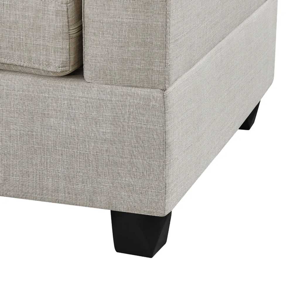 Natural Wood and Linen Fabric L-Shape Sofa - Beige