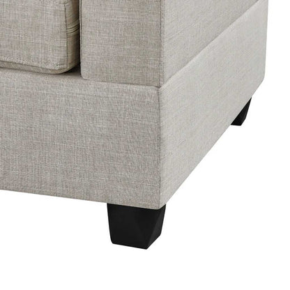 Natural Wood and Linen Fabric L-Shape Sofa - Beige