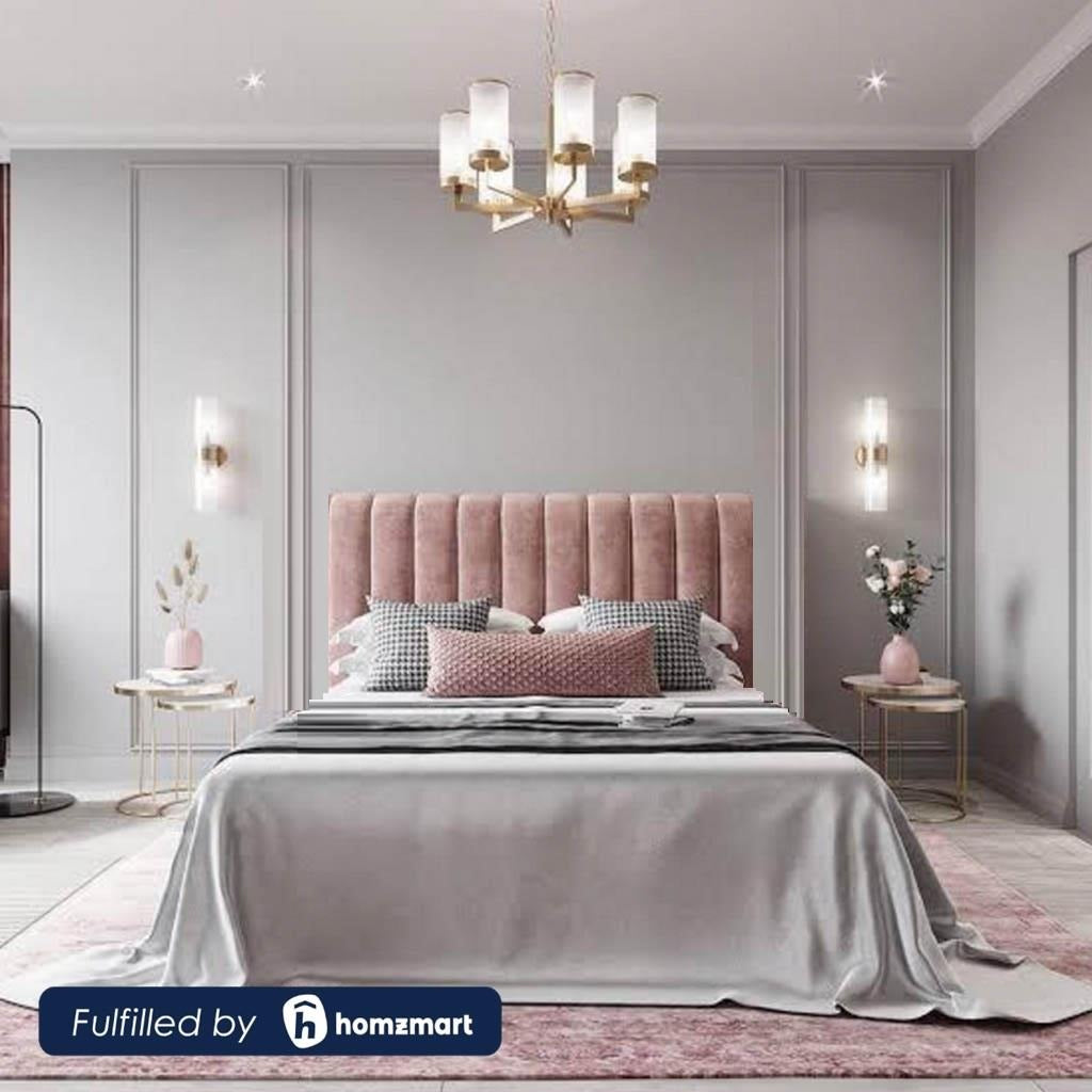 Natural wood and European union wood and Velvet King Bed 120x160x195 cm - Pink