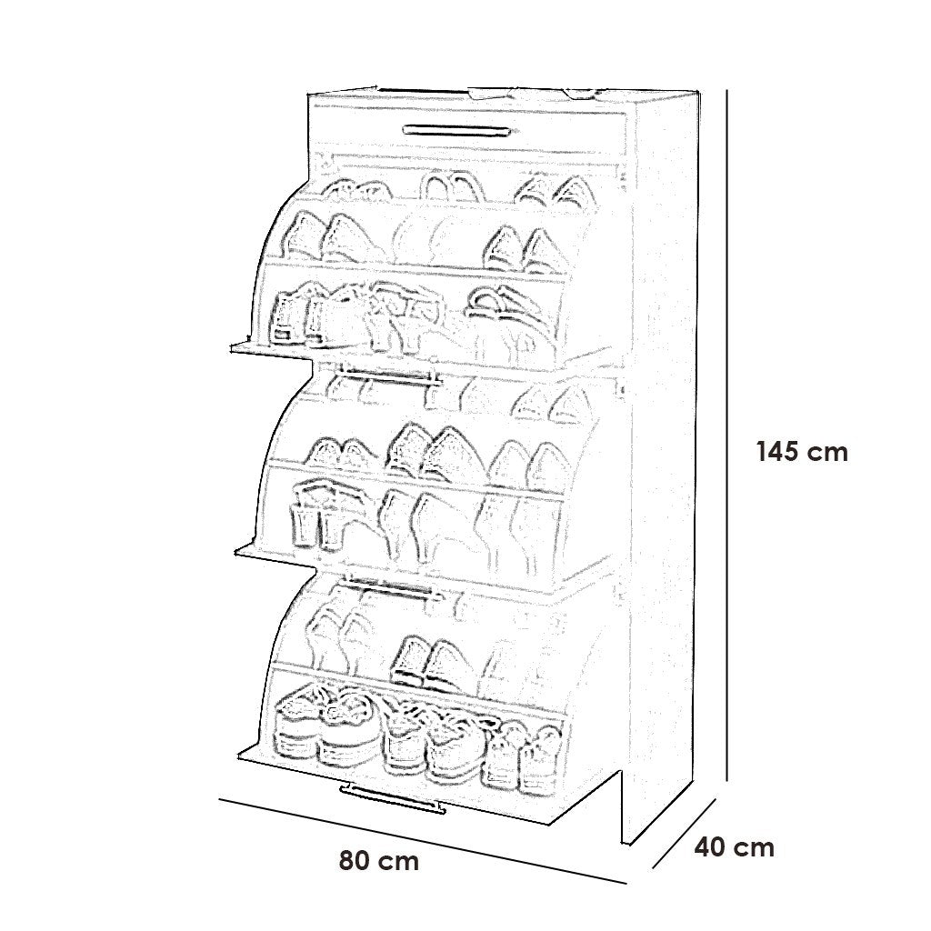 European Union Wood Shoe Rack 3 Movable Drawers Brown - 145x80x40 cm