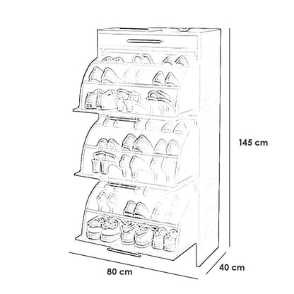 European Union Wood Shoe Rack 3 Movable Drawers Brown - 145x80x40 cm