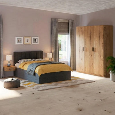 European Union Wood Bedroom 4 Pieces - Beige and Grey